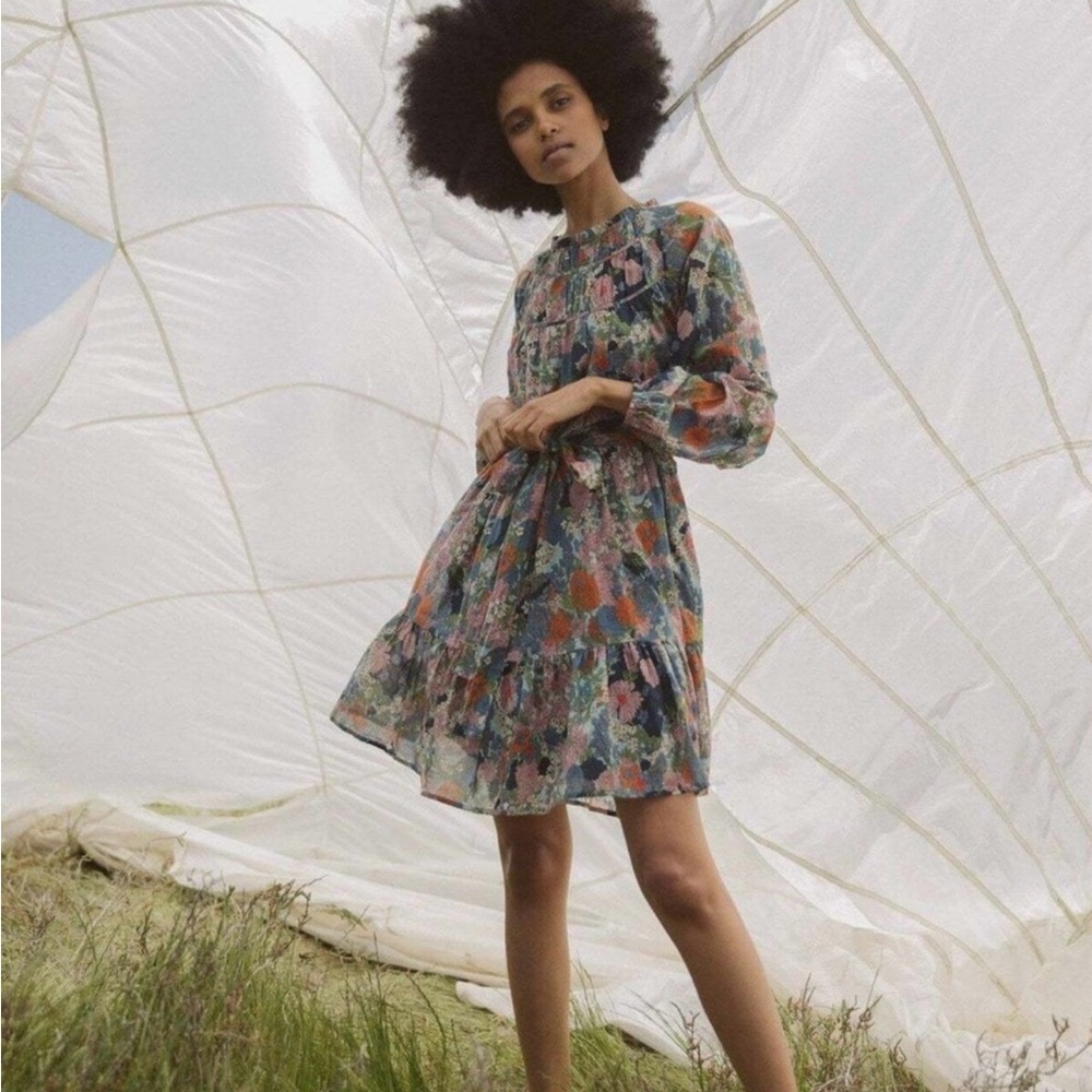 Trovata Multicolor Floral Long-Sleeve Tiered Mini Dress